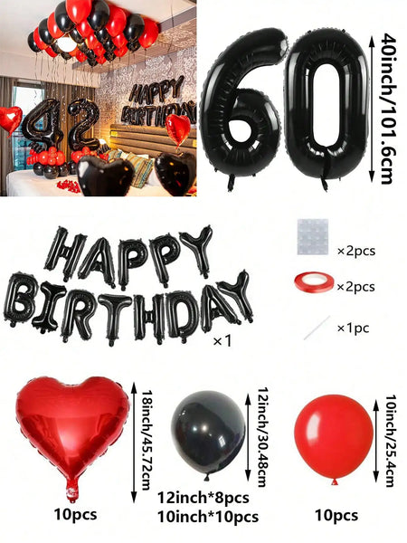 KidsFam Premium Red & Black Birthday Mylar Balloon Garland Kit
