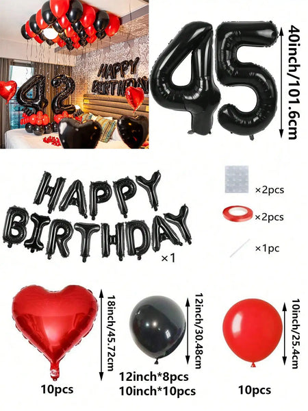 KidsFam Premium Red & Black Birthday Mylar Balloon Garland Kit