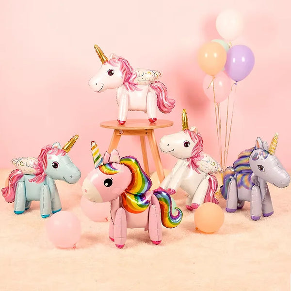 KidsFam Mini 4D Standing Unicorn Balloon | Compact Self-Standing Pastel Foil Balloon Prop for Kids Birthday Goodie Bags, Party Favors & Table Centerpieces