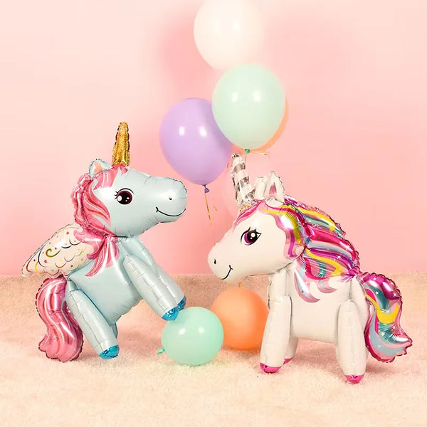 KidsFam Mini 4D Standing Unicorn Balloon | Compact Self-Standing Pastel Foil Balloon Prop for Kids Birthday Goodie Bags, Party Favors & Table Centerpieces