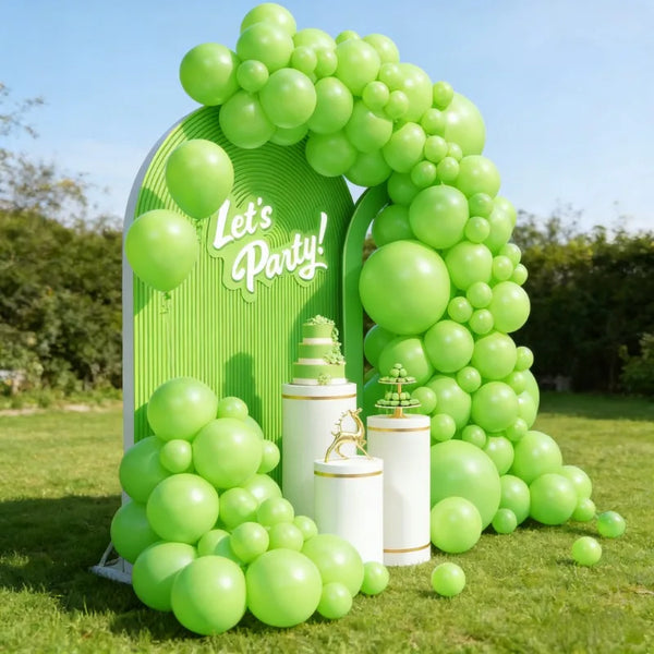 KidsFam 70-piece apple green balloon garland kit with multi-size latex balloons