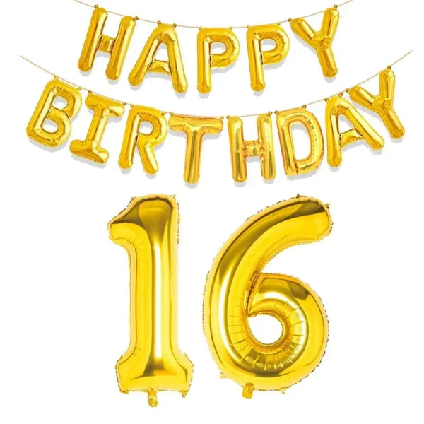 KidsFam gold Happy Birthday and age number foil balloon set