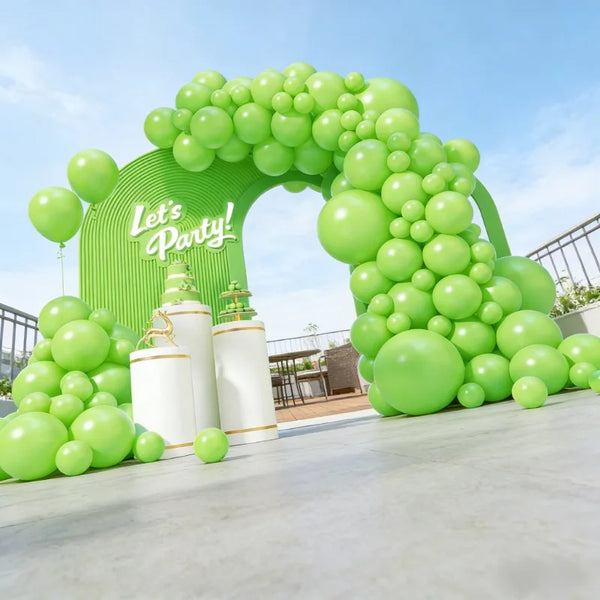 KidsFam 70-piece apple green balloon garland kit with multi-size latex balloons