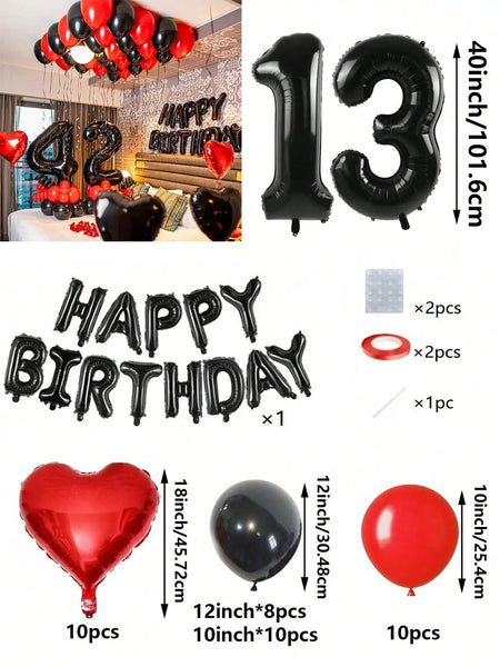 KidsFam Premium Red & Black Birthday Mylar Balloon Garland Kit