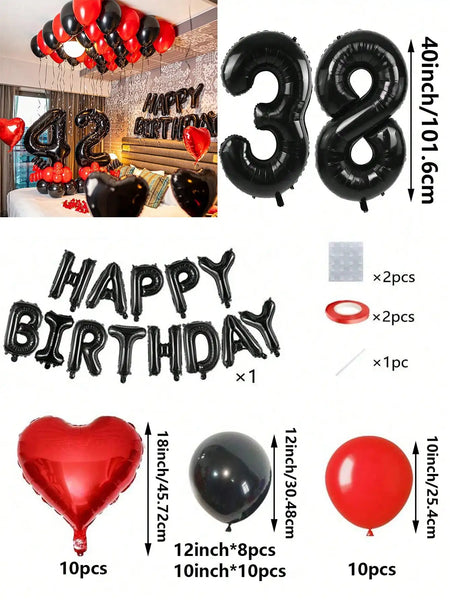 KidsFam Premium Red & Black Birthday Mylar Balloon Garland Kit