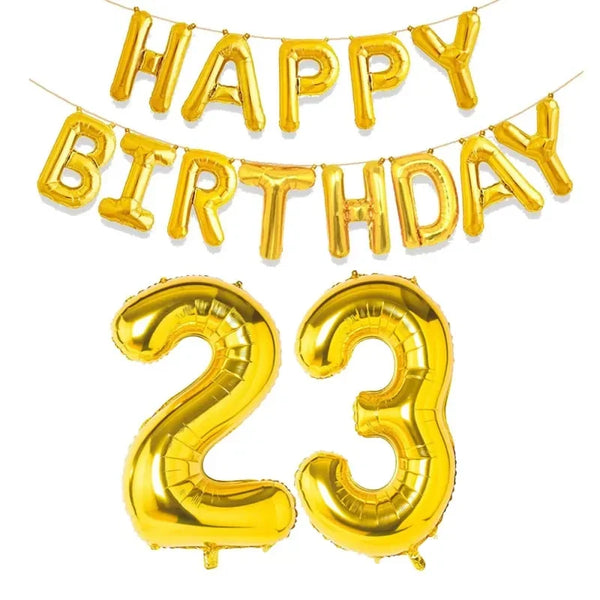 KidsFam gold Happy Birthday and age number foil balloon set