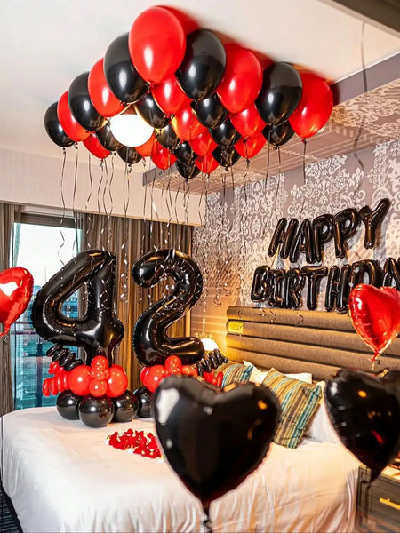 KidsFam Premium Red & Black Birthday Mylar Balloon Garland Kit