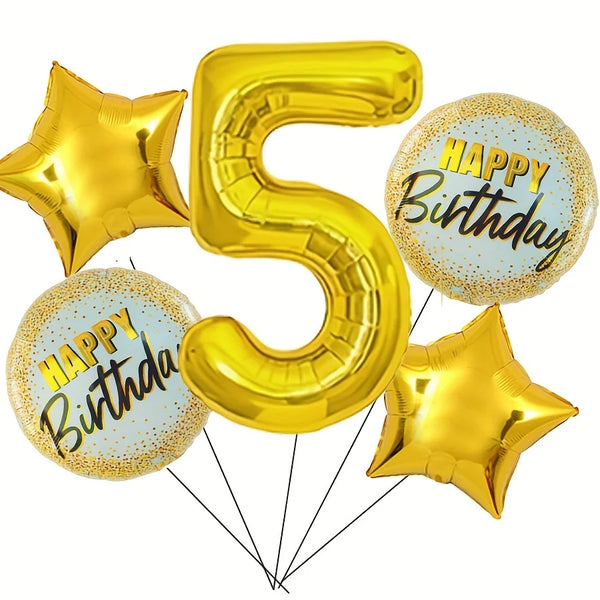 KidsFam 32-inch gold number birthday balloon set with stars