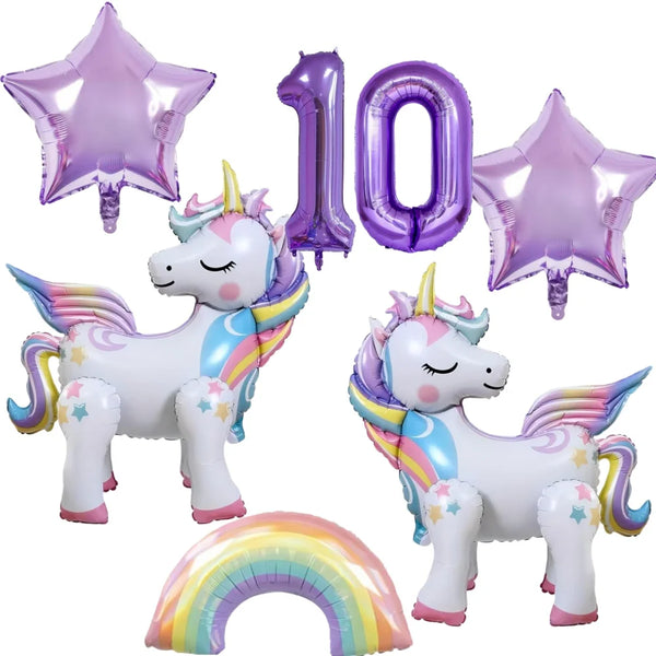 KidsFam 6pc Rainbow Unicorn Balloon Kit | Foil Balloon, Gradient Number Balloon Set for Kids Birthday Party Decor & Baby Showers