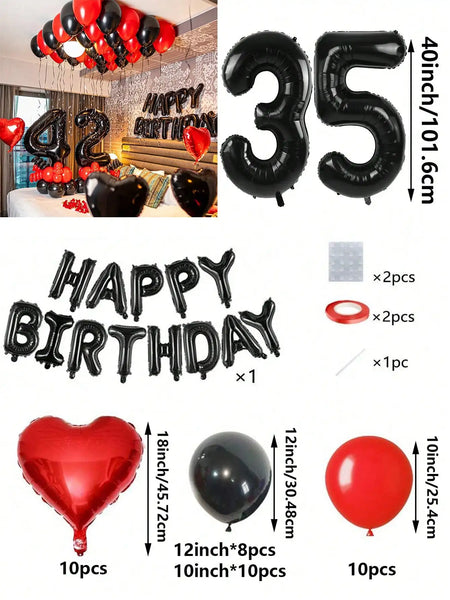 KidsFam Premium Red & Black Birthday Mylar Balloon Garland Kit