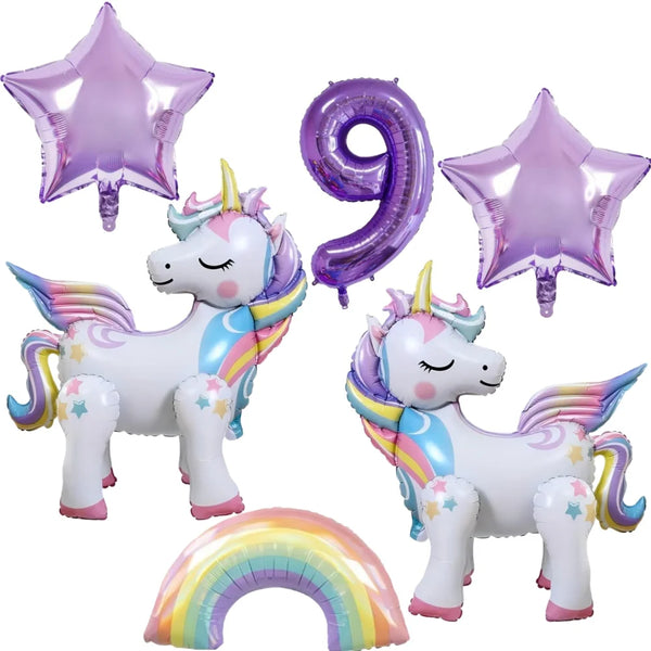 KidsFam 6pc Rainbow Unicorn Balloon Kit | Foil Balloon, Gradient Number Balloon Set for Kids Birthday Party Decor & Baby Showers