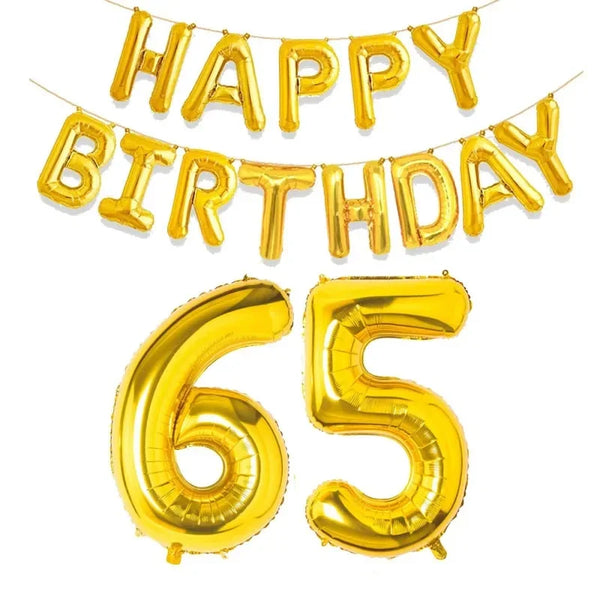 KidsFam gold Happy Birthday and age number foil balloon set
