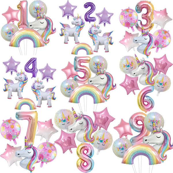 KidsFam 6pc Rainbow Unicorn Balloon Kit | Foil Balloon, Gradient Number Balloon Set for Kids Birthday Party Decor & Baby Showers