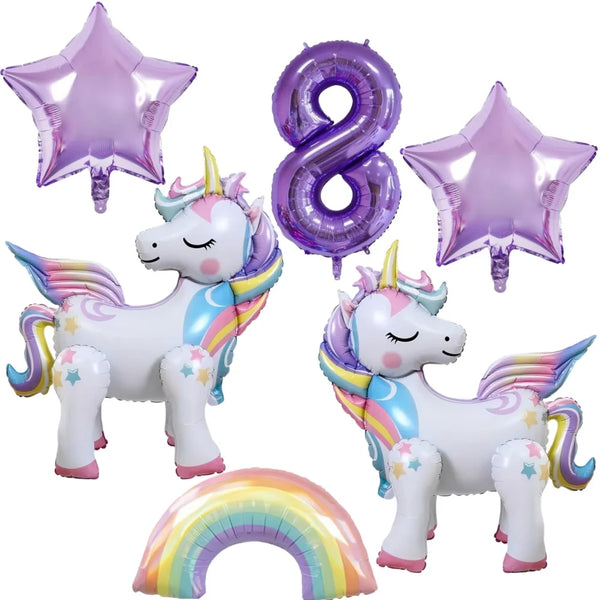 KidsFam 6pc Rainbow Unicorn Balloon Kit | Foil Balloon, Gradient Number Balloon Set for Kids Birthday Party Decor & Baby Showers