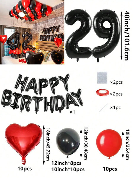 KidsFam Premium Red & Black Birthday Mylar Balloon Garland Kit