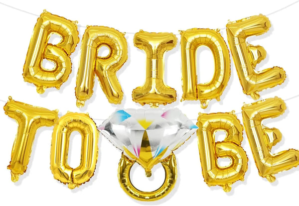 KidsFam 10-Piece Bride-to-Be Foil Letter Balloon Set with Ring