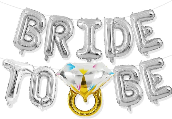 KidsFam 10-Piece Bride-to-Be Foil Letter Balloon Set with Ring