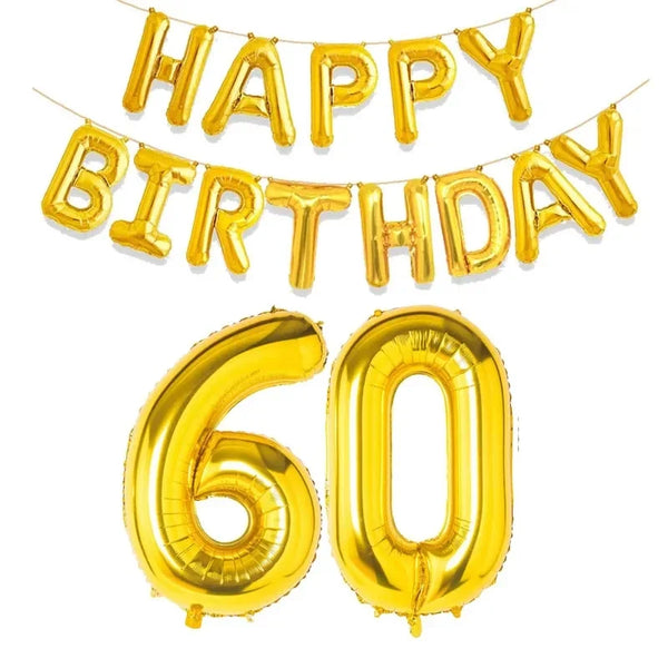 KidsFam gold Happy Birthday and age number foil balloon set