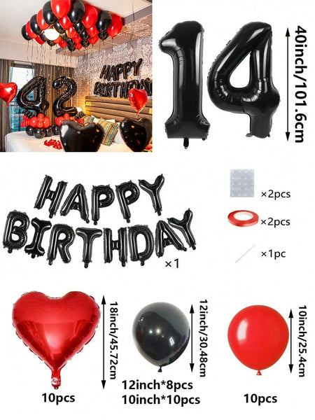 KidsFam Premium Red & Black Birthday Mylar Balloon Garland Kit