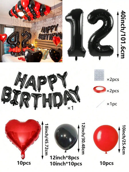 KidsFam Premium Red & Black Birthday Mylar Balloon Garland Kit