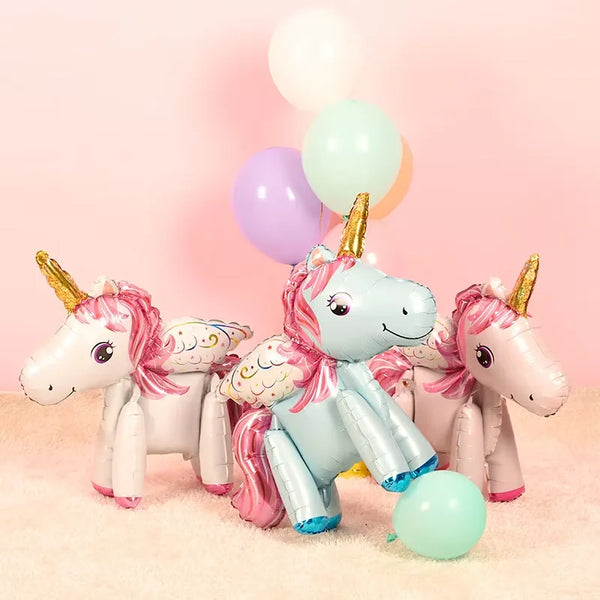 KidsFam Mini 4D Standing Unicorn Balloon | Compact Self-Standing Pastel Foil Balloon Prop for Kids Birthday Goodie Bags, Party Favors & Table Centerpieces