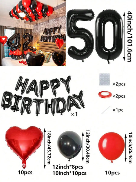 KidsFam Premium Red & Black Birthday Mylar Balloon Garland Kit