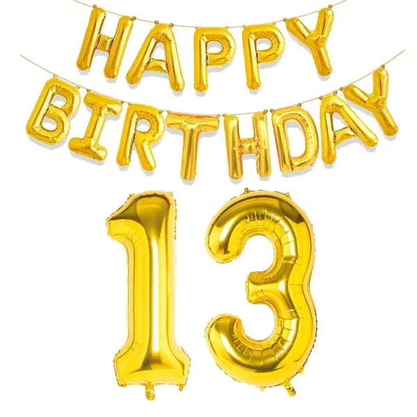 KidsFam gold Happy Birthday and age number foil balloon set