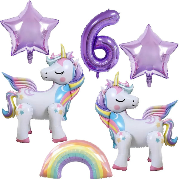 KidsFam 6pc Rainbow Unicorn Balloon Kit | Foil Balloon, Gradient Number Balloon Set for Kids Birthday Party Decor & Baby Showers