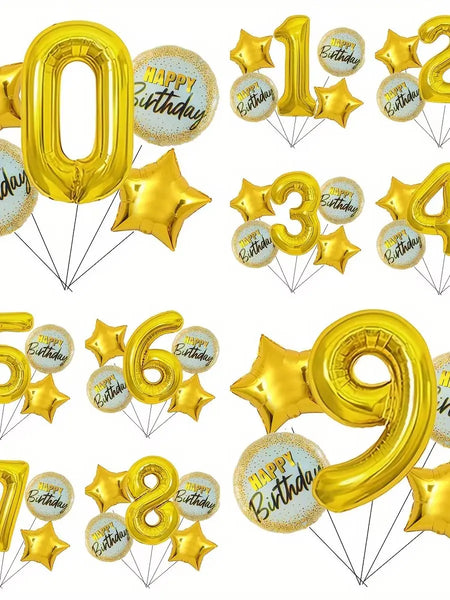 KidsFam 32-inch gold number birthday balloon set with stars