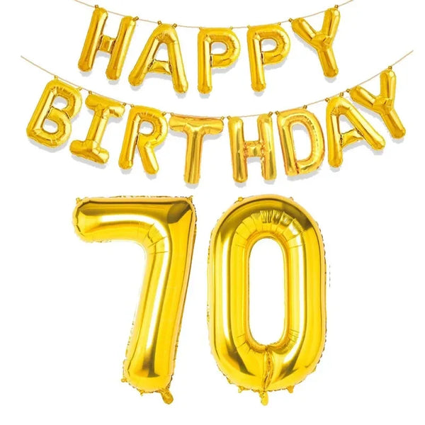 KidsFam gold Happy Birthday and age number foil balloon set