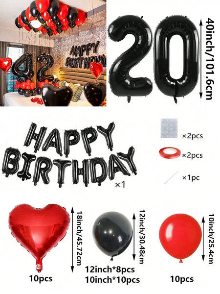KidsFam Premium Red & Black Birthday Mylar Balloon Garland Kit