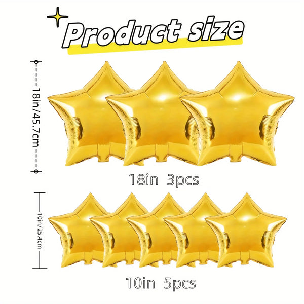 KidsFam eight-piece gold star foil balloon set in two sizes