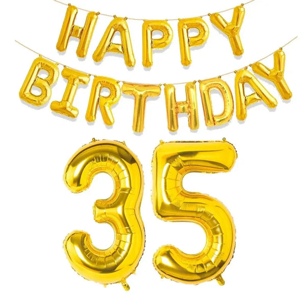 KidsFam gold Happy Birthday and age number foil balloon set