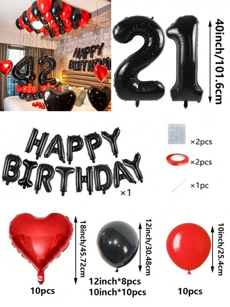 KidsFam Premium Red & Black Birthday Mylar Balloon Garland Kit