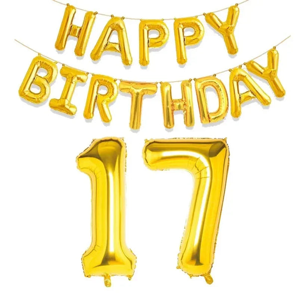 KidsFam gold Happy Birthday and age number foil balloon set