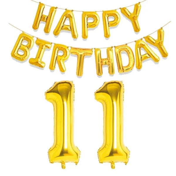 KidsFam gold Happy Birthday and age number foil balloon set