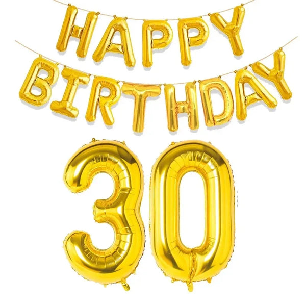KidsFam gold Happy Birthday and age number foil balloon set