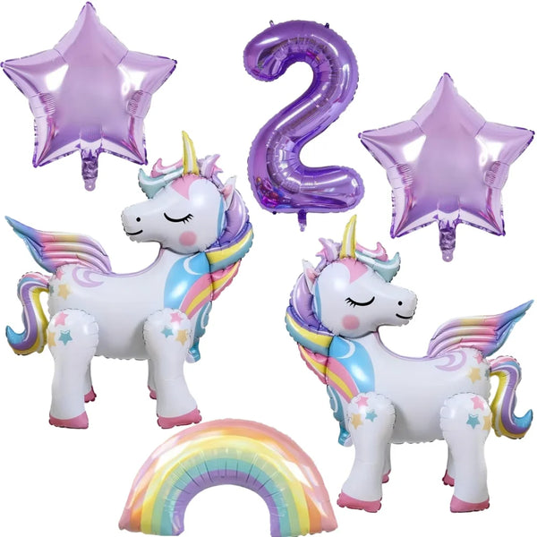 KidsFam 6pc Rainbow Unicorn Balloon Kit | Foil Balloon, Gradient Number Balloon Set for Kids Birthday Party Decor & Baby Showers