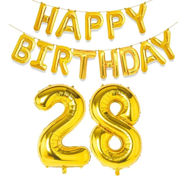 KidsFam gold Happy Birthday and age number foil balloon set