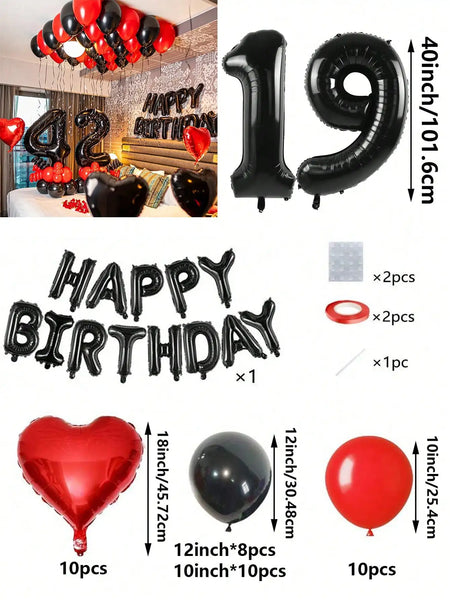 KidsFam Premium Red & Black Birthday Mylar Balloon Garland Kit
