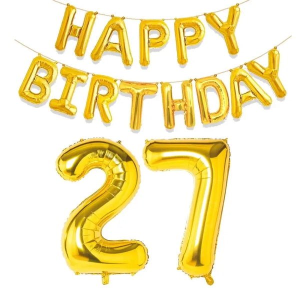 KidsFam gold Happy Birthday and age number foil balloon set