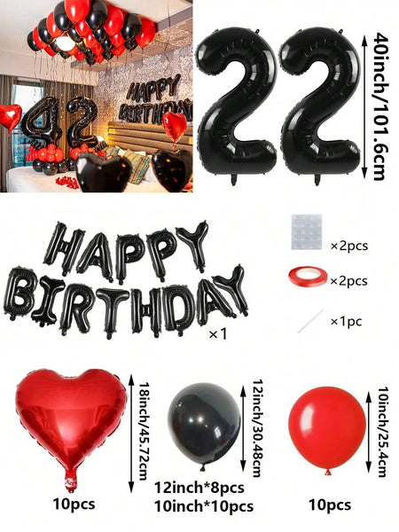 KidsFam Premium Red & Black Birthday Mylar Balloon Garland Kit