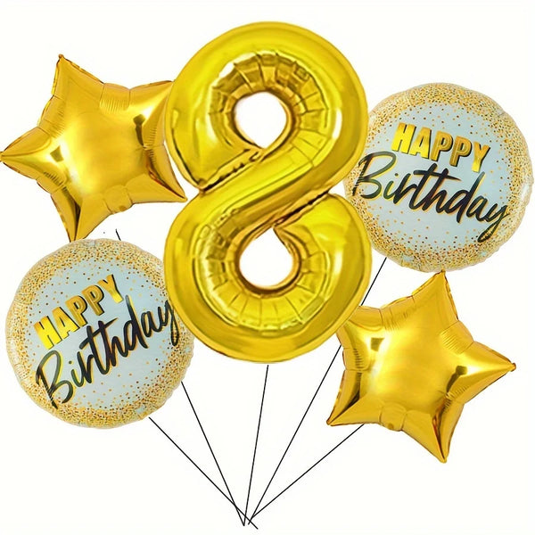 KidsFam 32-inch gold number birthday balloon set with stars