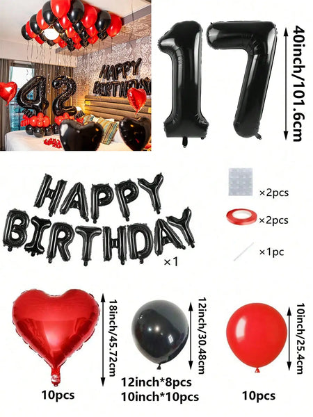 KidsFam Premium Red & Black Birthday Mylar Balloon Garland Kit