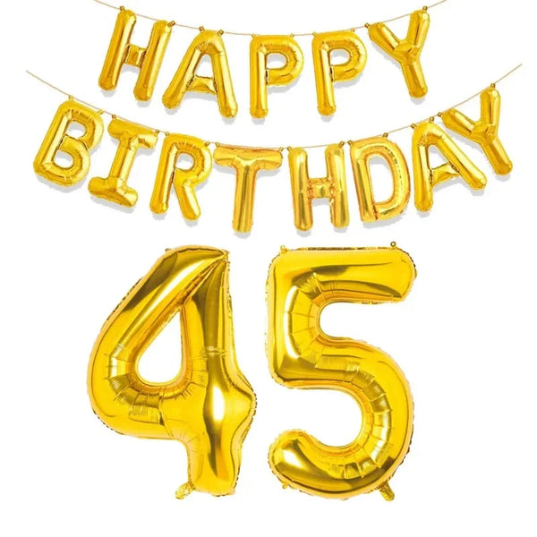 KidsFam gold Happy Birthday and age number foil balloon set