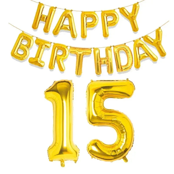 KidsFam gold Happy Birthday and age number foil balloon set