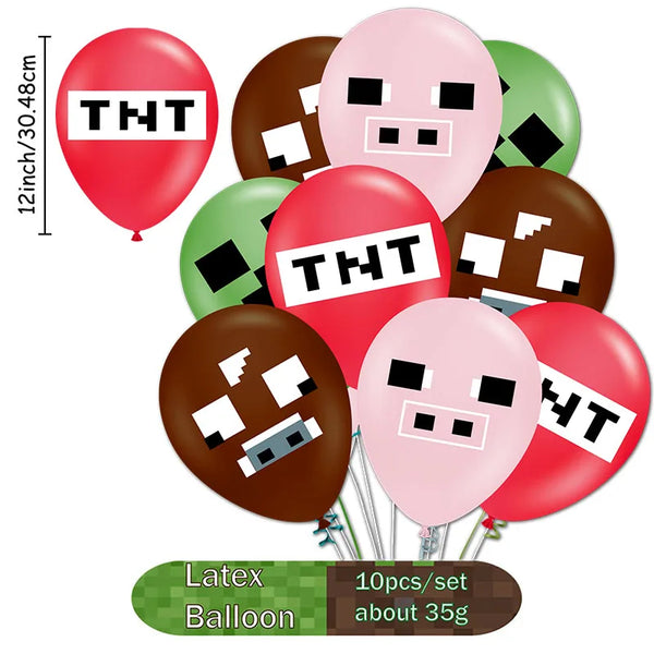 KidsFam 10-Piece Pixel Gamer Latex Balloon Set – 12-Inch