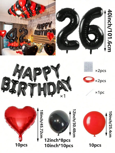KidsFam Premium Red & Black Birthday Mylar Balloon Garland Kit