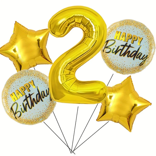 KidsFam 32-inch gold number birthday balloon set with stars