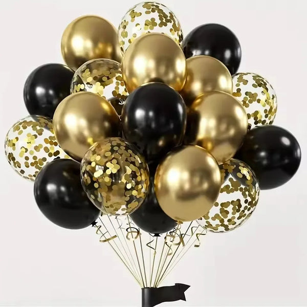 KidsFam 16-Piece Black & Gold Metallic Confetti Balloon Set